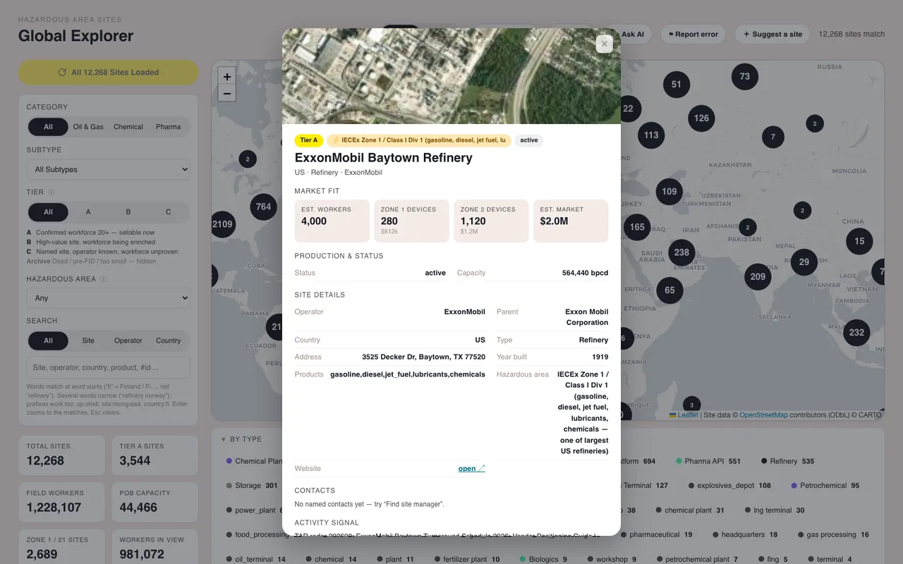 Site record for the ExxonMobil Baytown refinery in Texas.